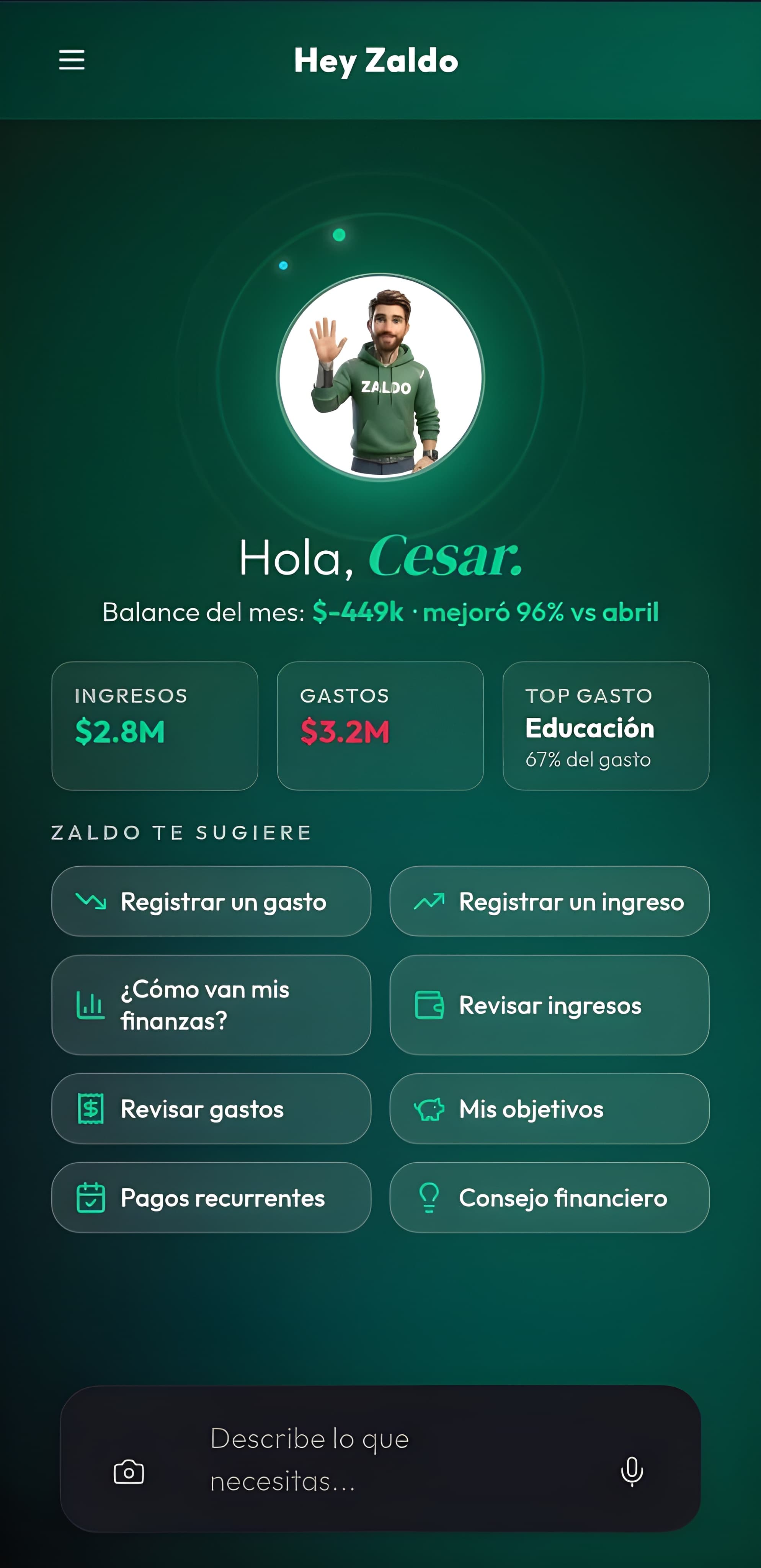 Chat de Hey Zaldo con asistente IA