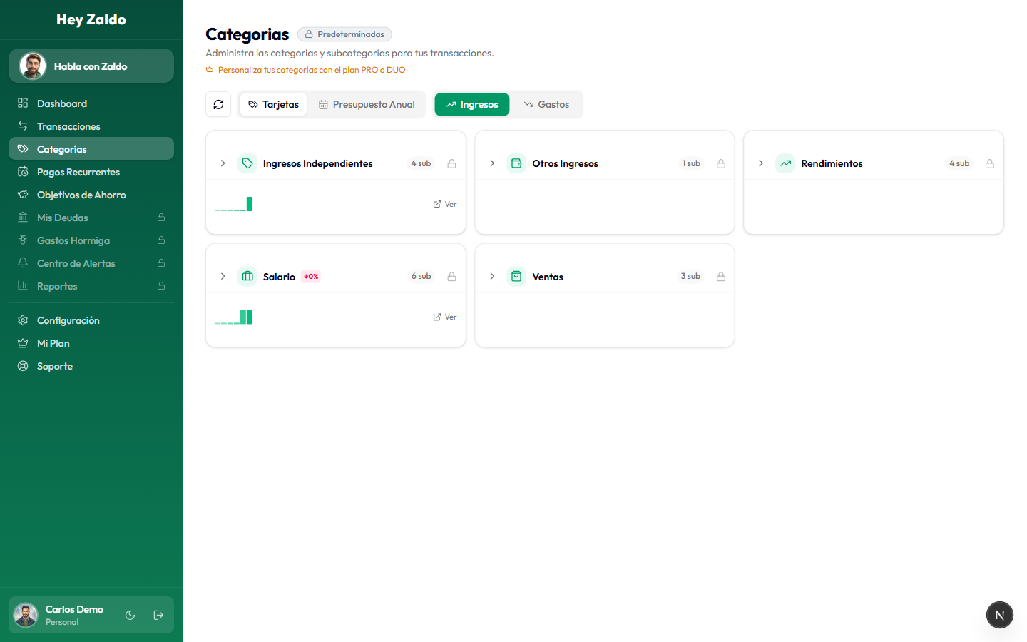 Gestión de categorías