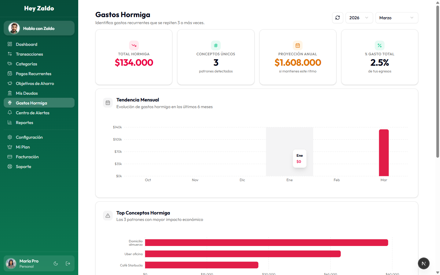 Radar de gastos hormiga