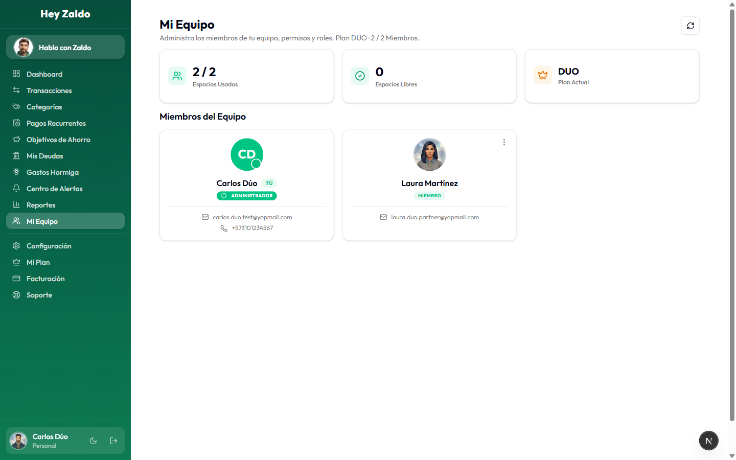 Mi Equipo - Plan DUO con 2 miembros