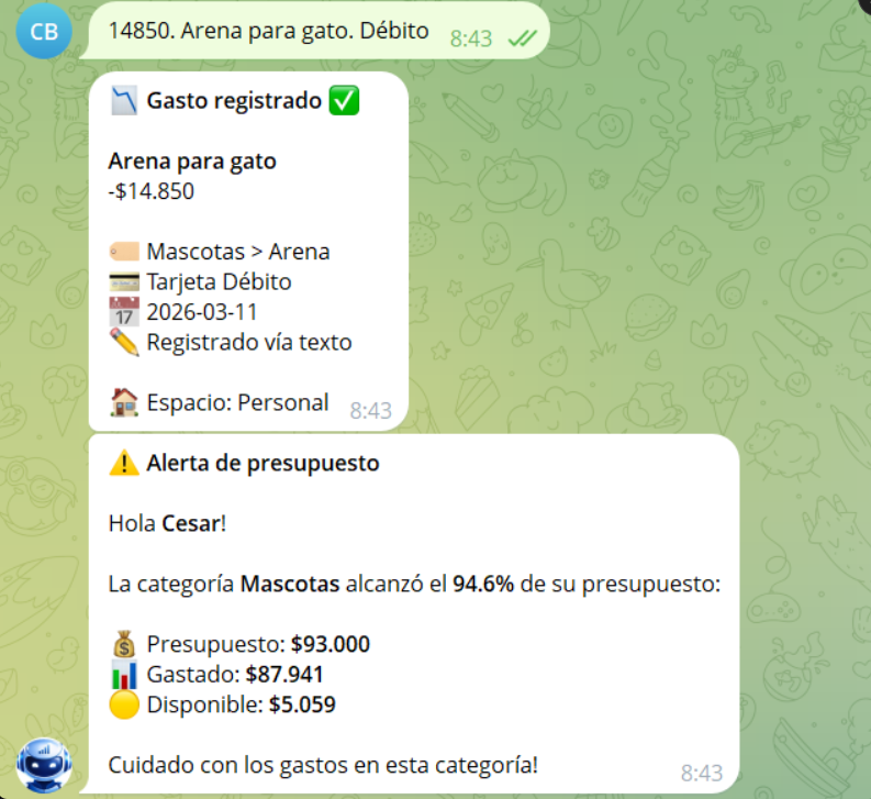 Alerta de presupuesto en Telegram
